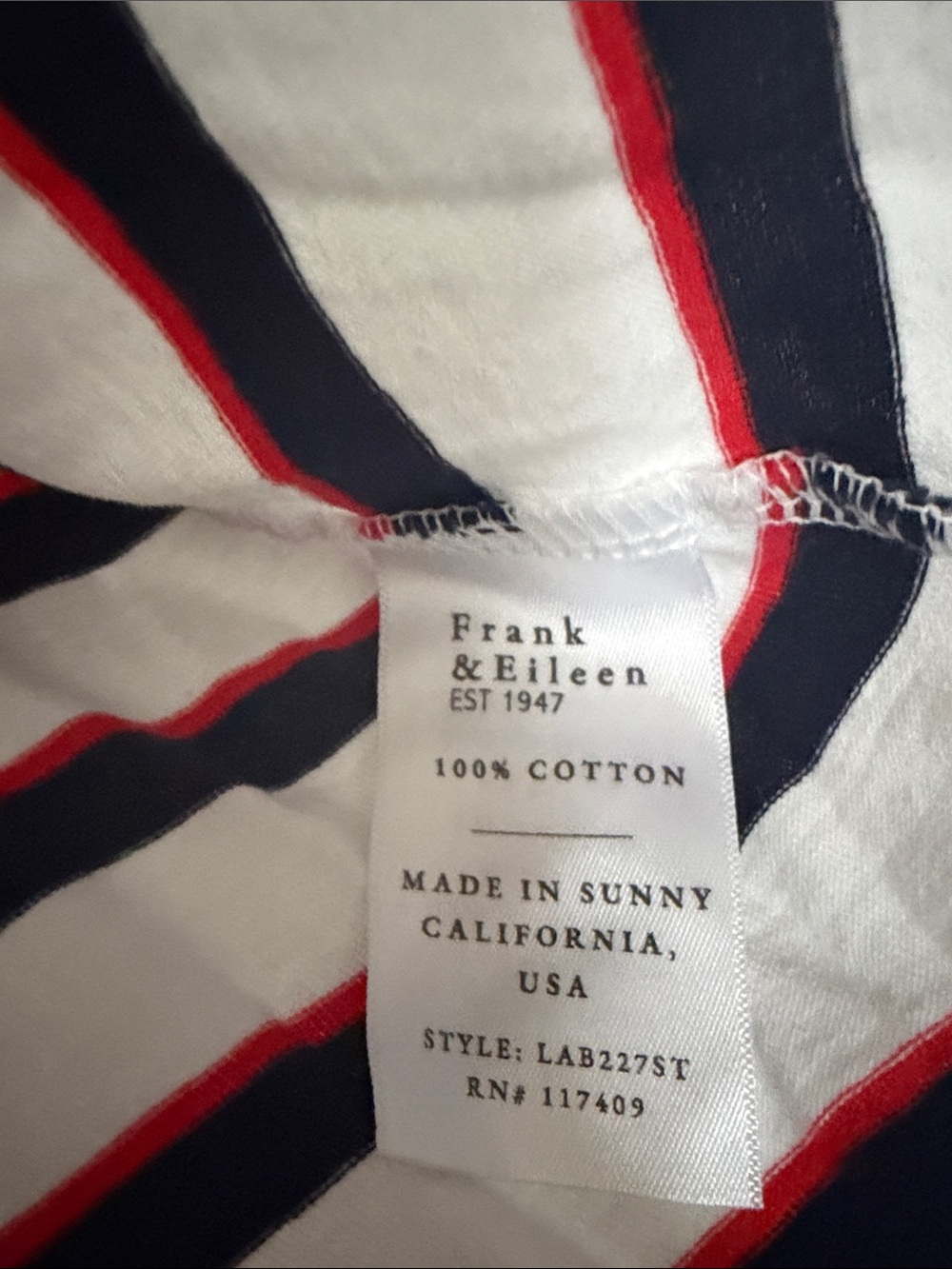 Frank & Eileen”Patty”  popover Henley White with Navy and Red Stripes - Picture 3 of 3